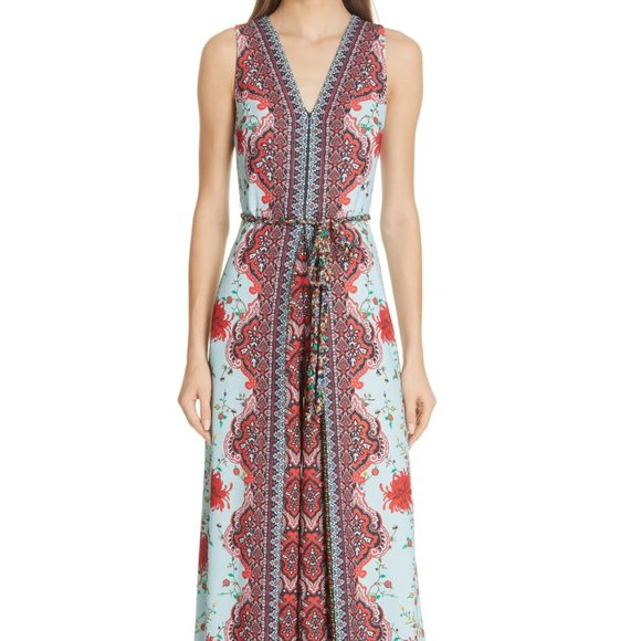 Alice +Olivia Audrie Pleat Floral Blue Jumpsuit. - Picture 4 of 10